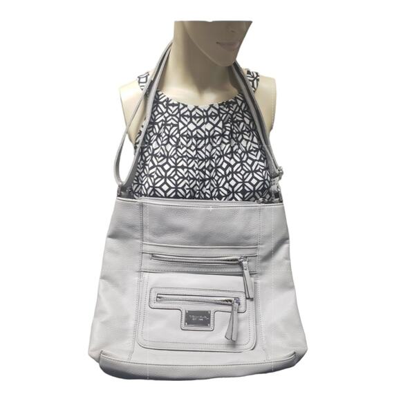 Tignanello Gray Leather Crossbody Shoulder Hand Bag Purse Several Compartments - Picture 7 of 12